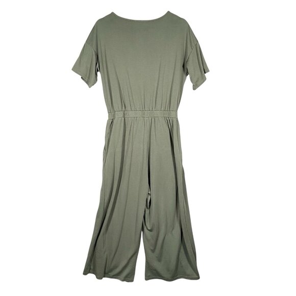 Umgee Wide Leg Crop Jumpsuit Size M Olive Moss Green Boho Beachy Resort Vacation - Picture 2 of 12